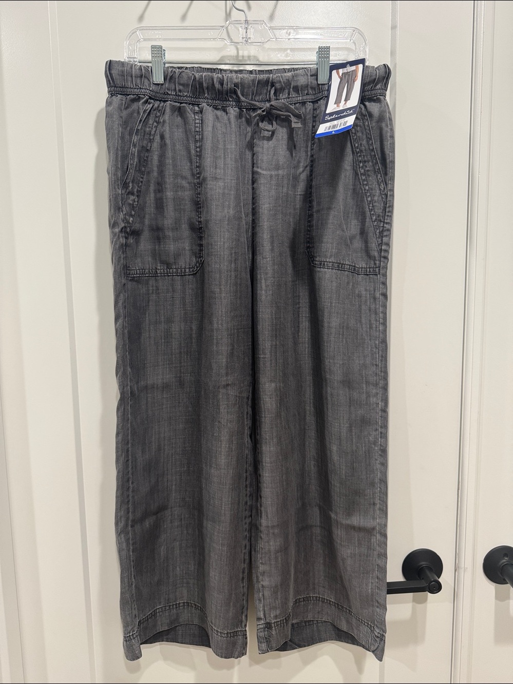 Splendid Drawstring Wide-Leg light charcoal grey cropped pants size L - Picture 2 of 7
